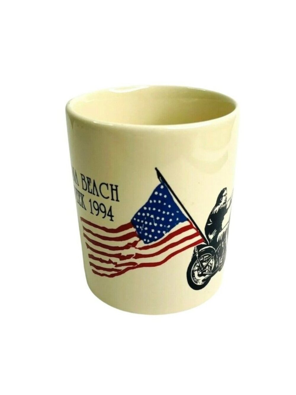 Motorcycle Rally Mug Daytona Beach FL Bike Week 1994 Coffee Teacup Biker US Flag